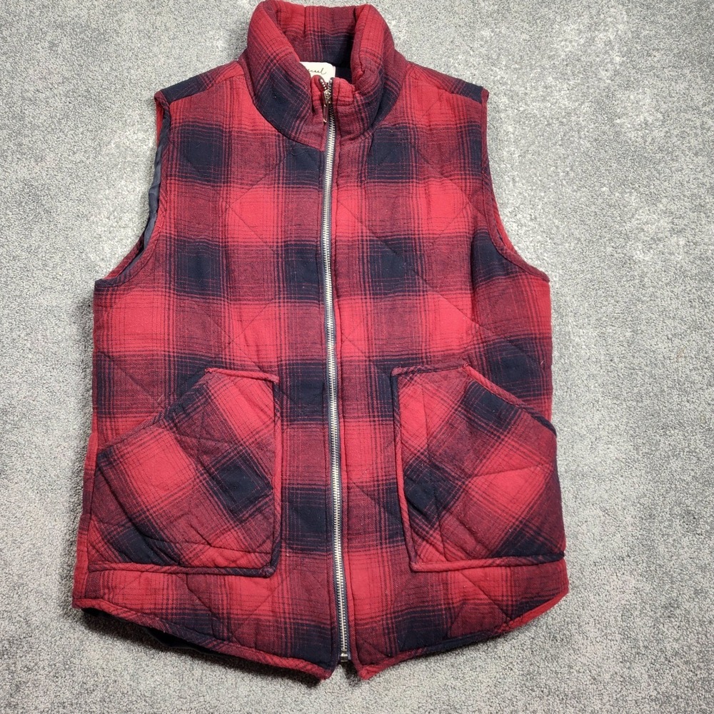 Becool Womens Large Red Black Plaid Quilted Puffer Vest Flannel Zip 31235